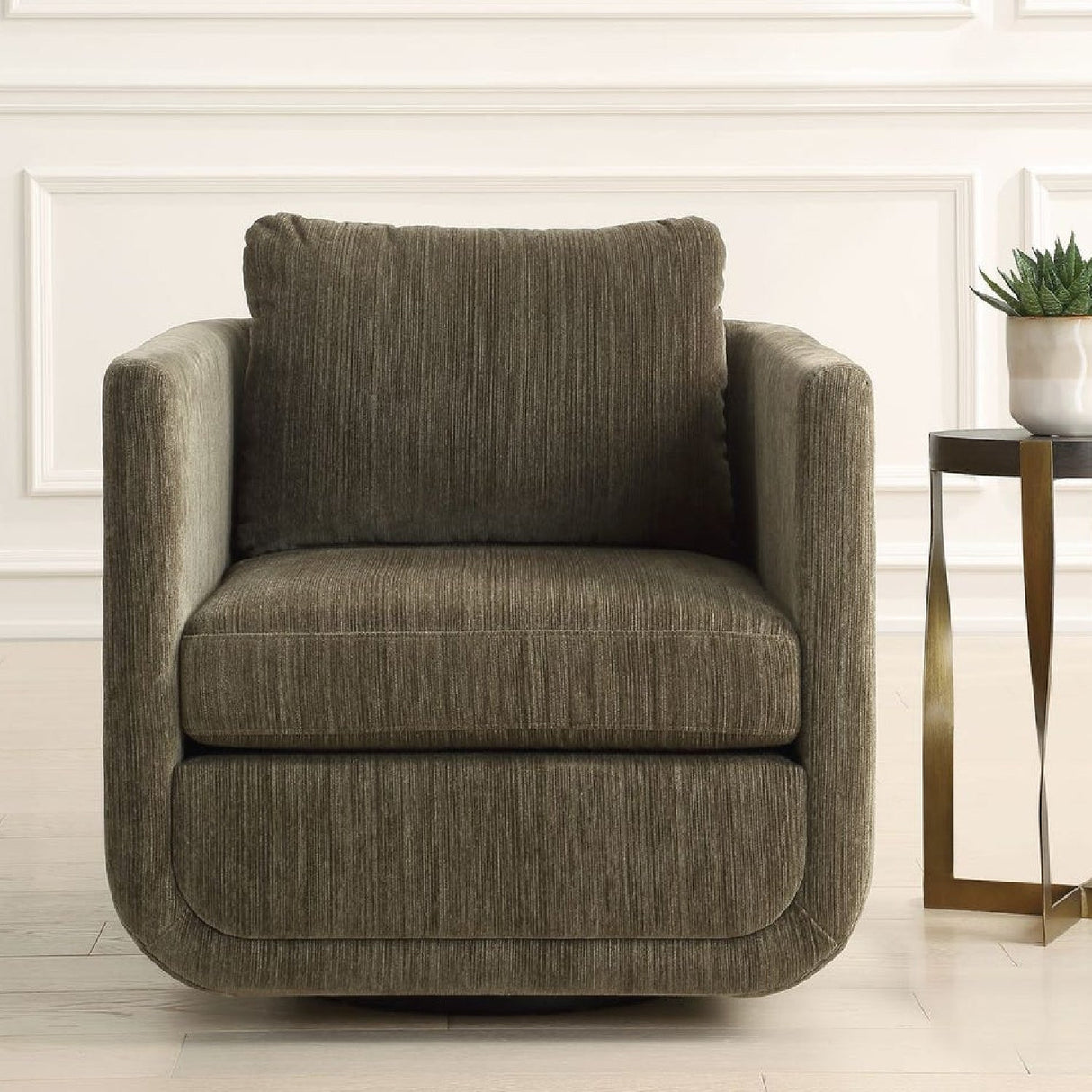 Modern European furniture - Chenille Rounded Swivel Chair - www.oroa.com