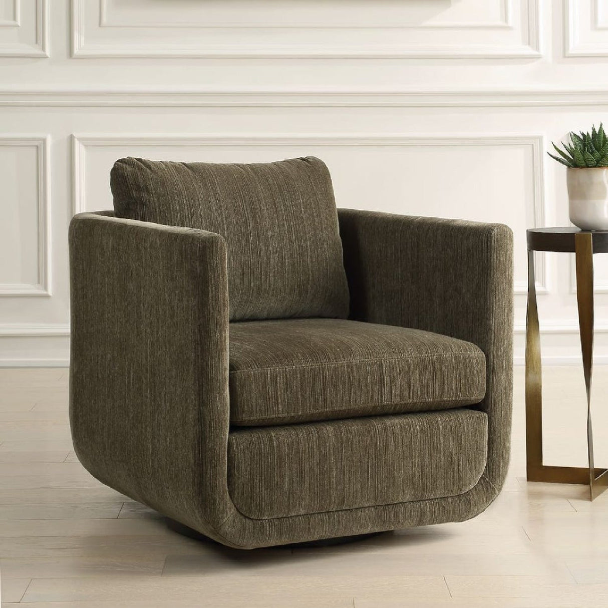 Modern European furniture - Chenille Rounded Swivel Chair - www.oroa.com