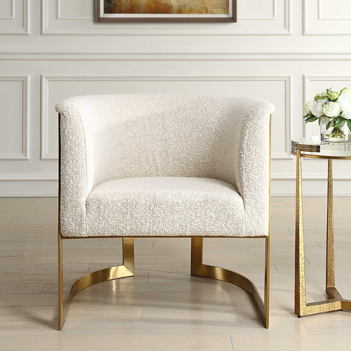 Tan Boucle Cantilevered Accent Chair by Uttermost Bellina, alternate view 2