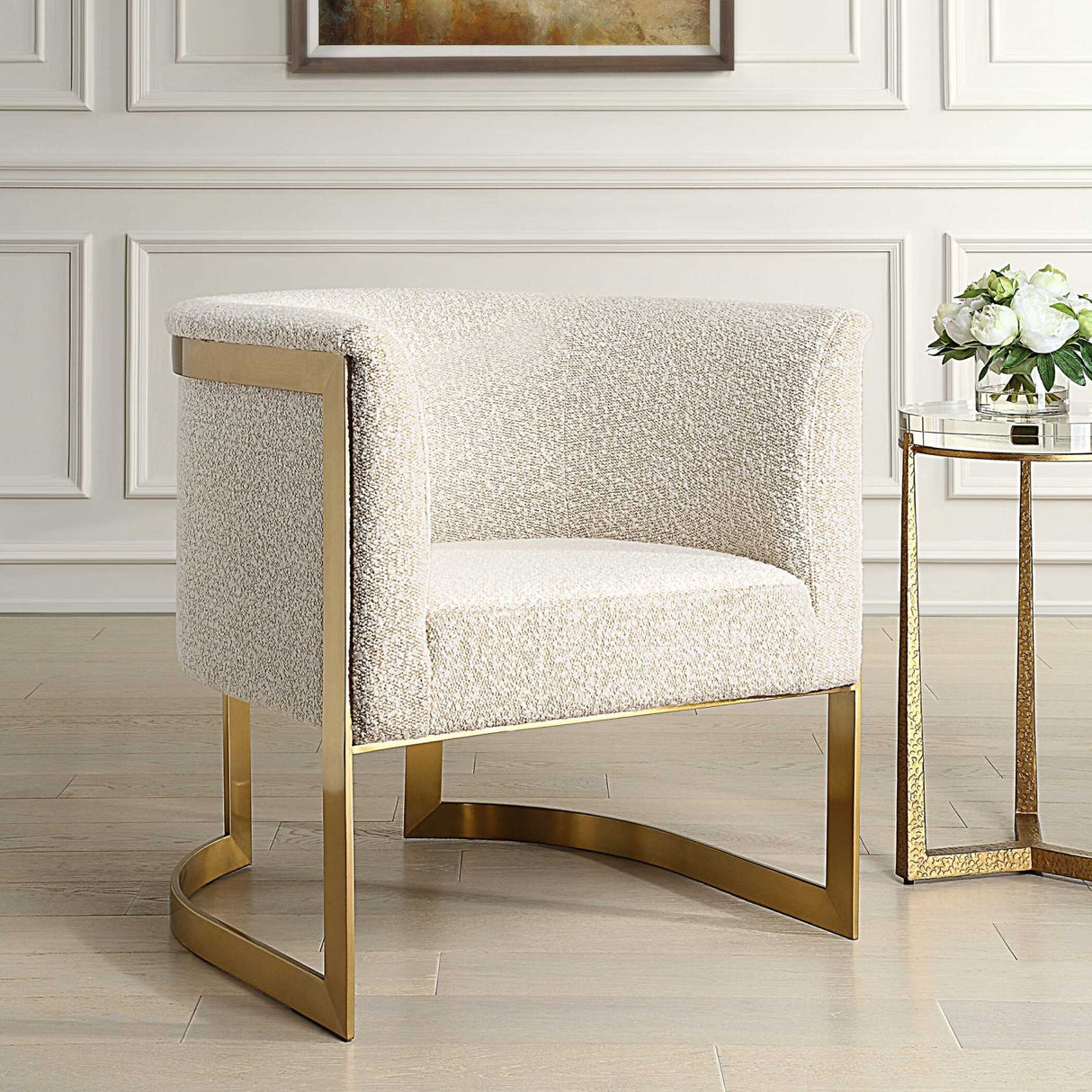 Tan Boucle Cantilevered Accent Chair by Uttermost Bellina, alternate view 7