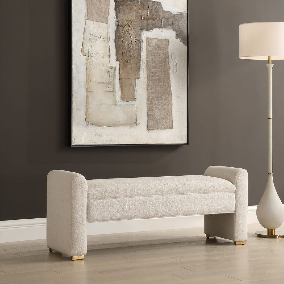 White Boucle Modern Bench by Uttermost Caliste, alternate view 2