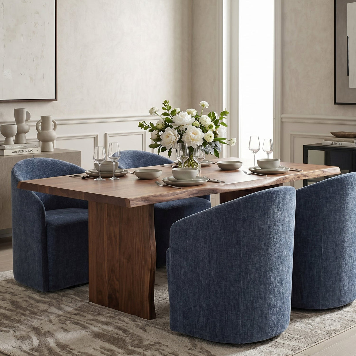 Modern European furniture - Velvet Dining Chair with Casters - www.oroa.com