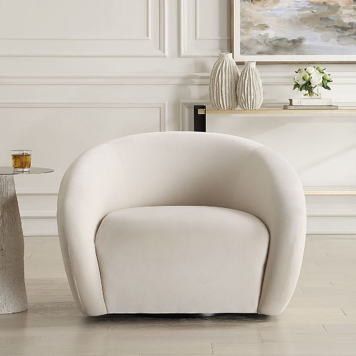 Modern European furniture - Curved-Back Velvet Swivel Chair - www.oroa.com