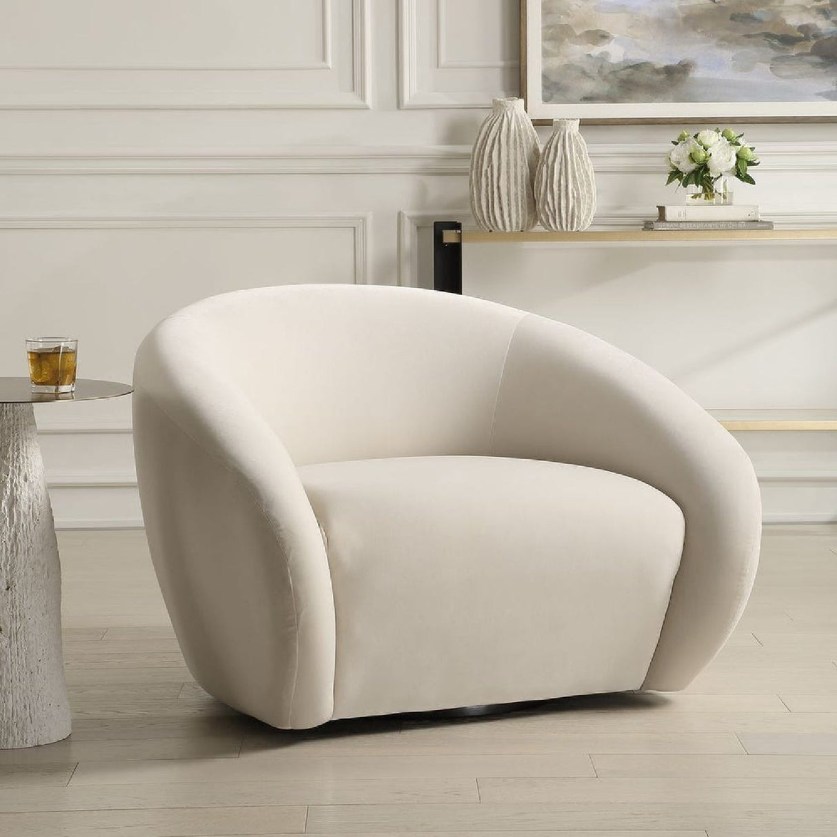 Modern European furniture - Curved-Back Velvet Swivel Chair - www.oroa.com