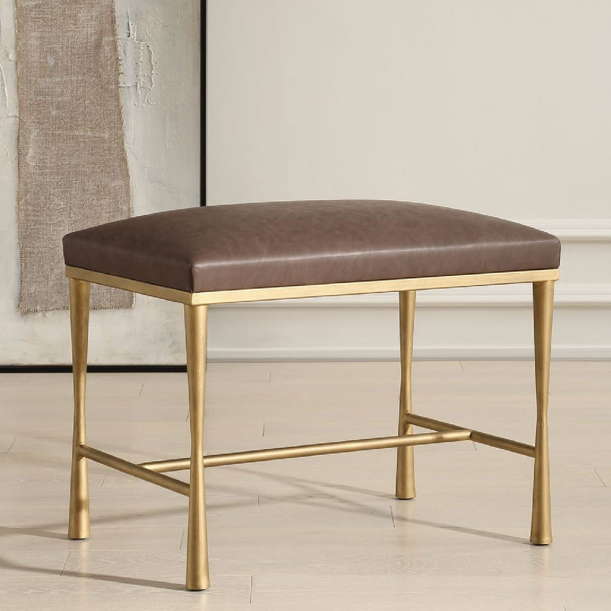 Brown Leather Inspired Bench S | Oroa.com
