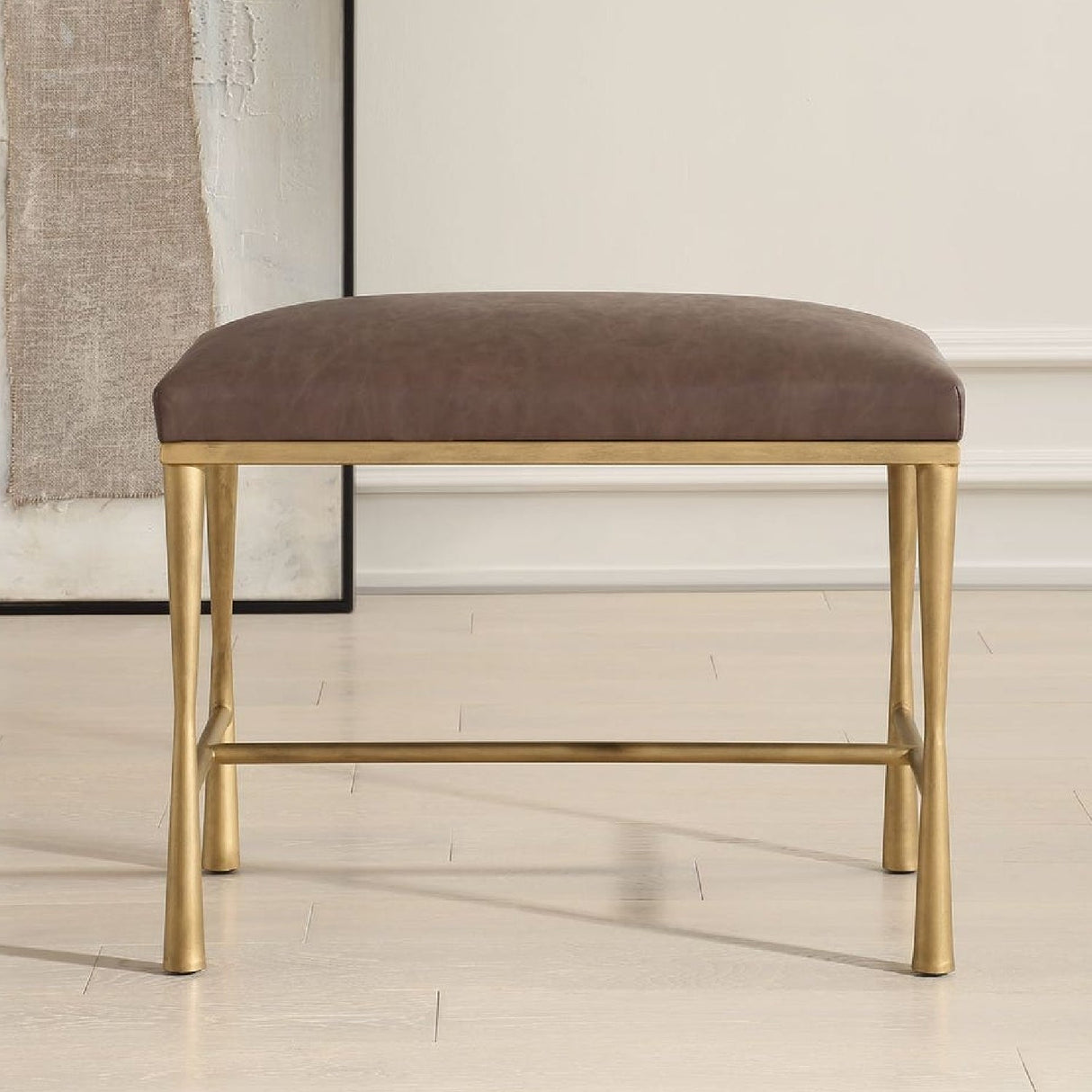 Brown Leather Inspired Bench S by Uttermost Reform, alternate view 7