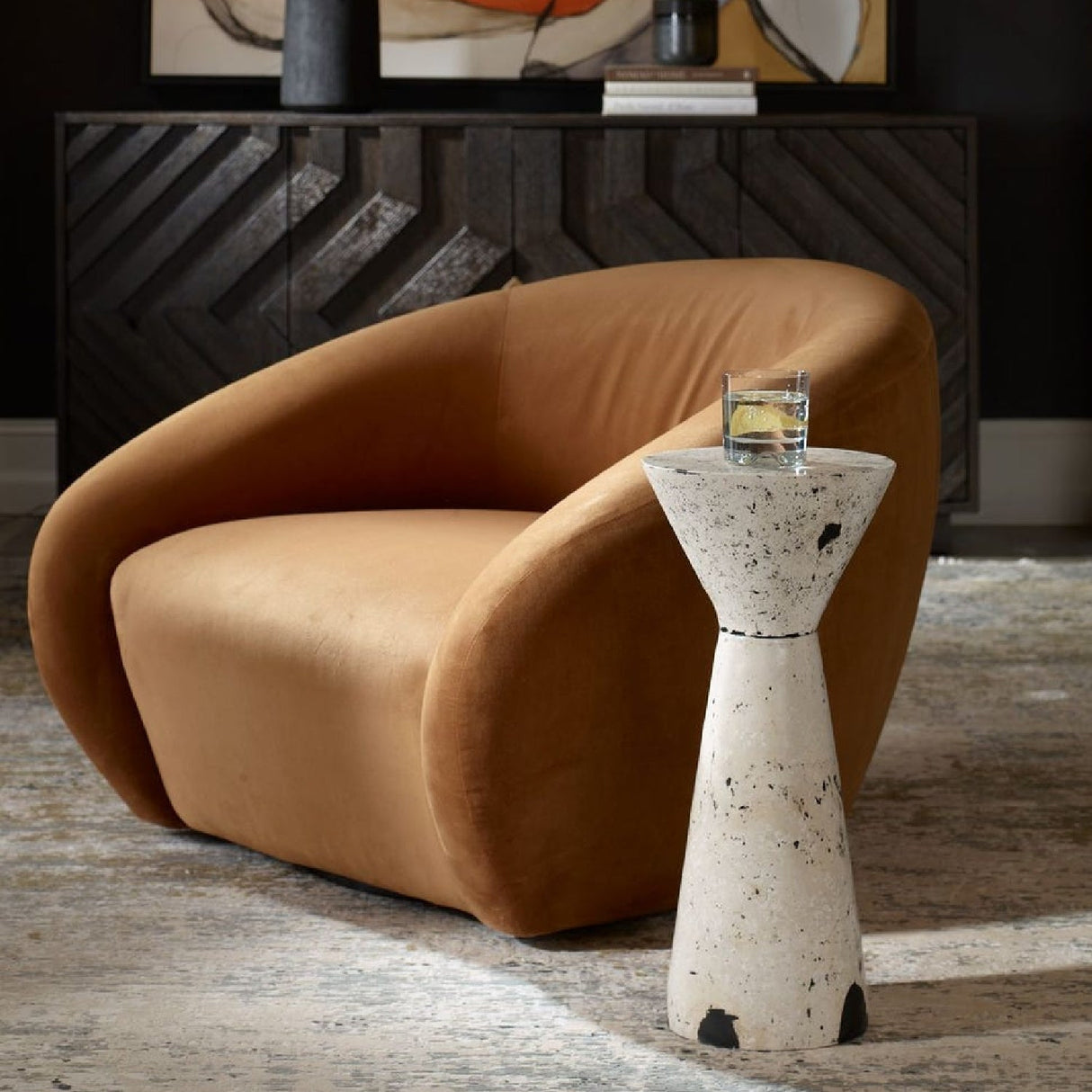 Modern European furniture - Curved-Back Velvet Swivel Chair - www.oroa.com