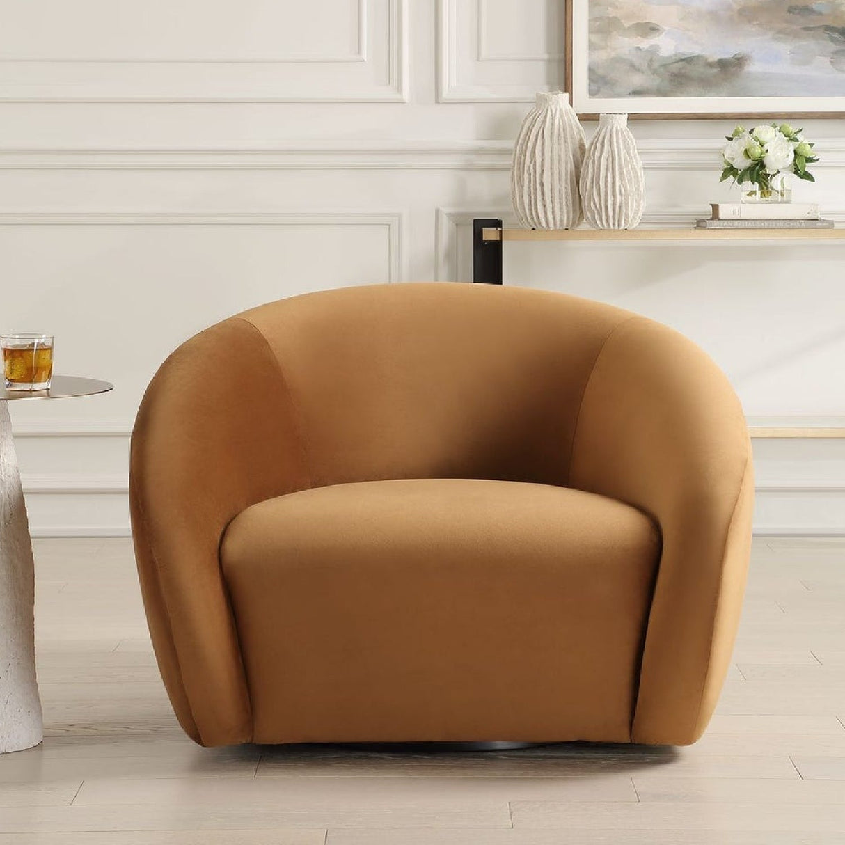 Modern European furniture - Curved-Back Velvet Swivel Chair - www.oroa.com