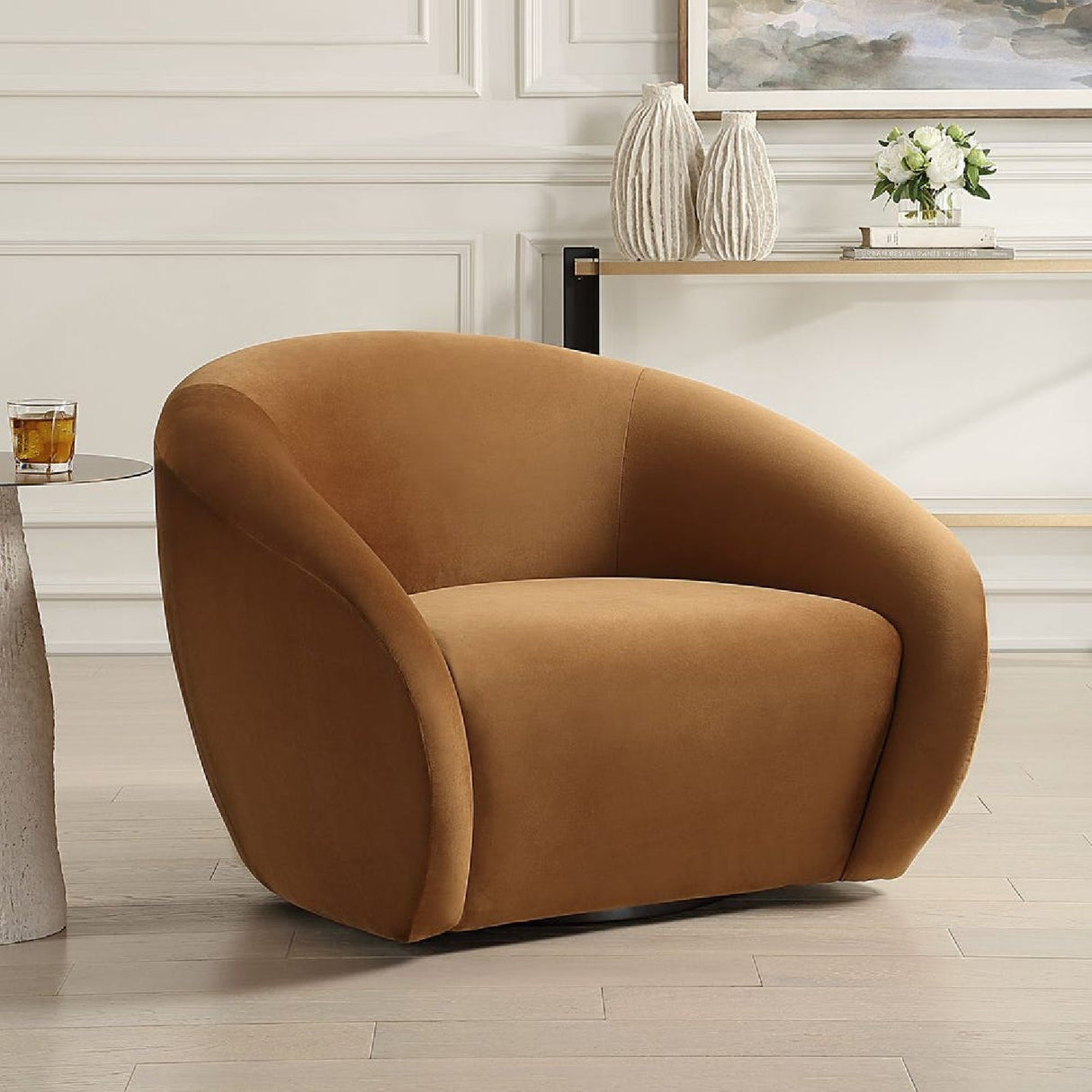 Modern European furniture - Curved-Back Velvet Swivel Chair - www.oroa.com