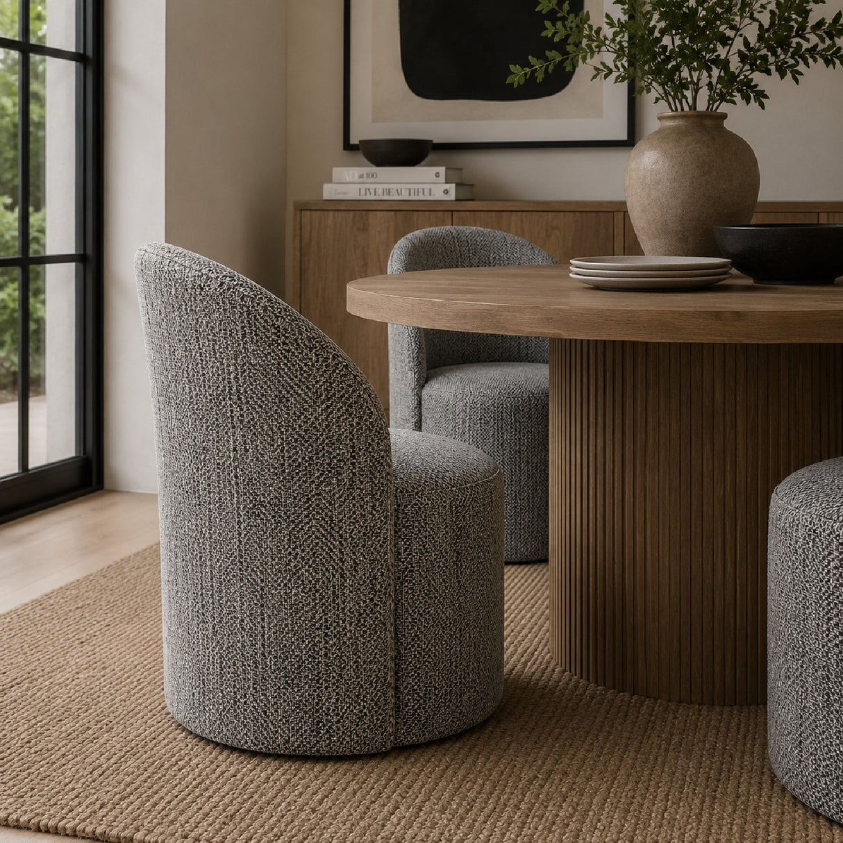 Modern European furniture - Chenille Caster Swivel Dining Chair - www.oroa.com