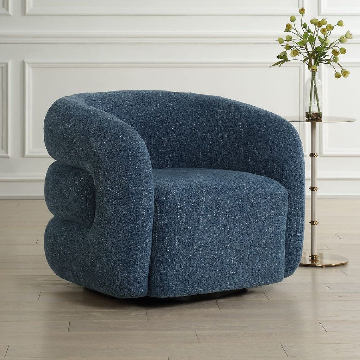Blue Chenille Swivel Chair by Uttermost Junie, alternate view 9