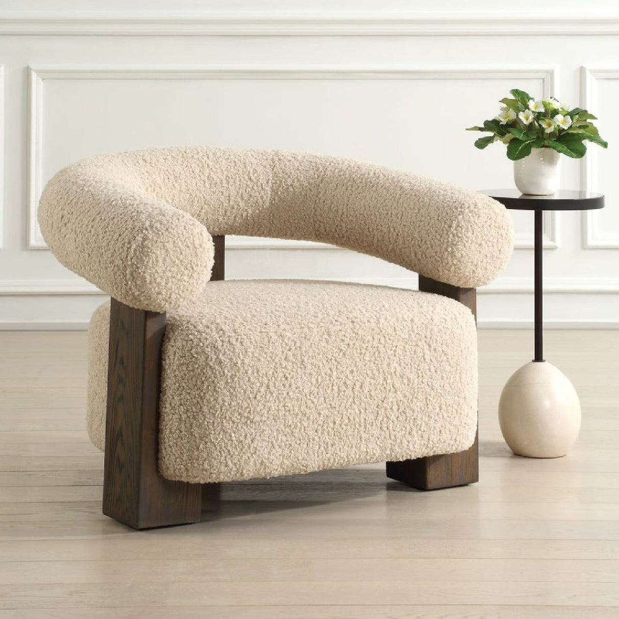 White Shearling T-Back Accent Chair by Uttermost Lennox, alternate view 2