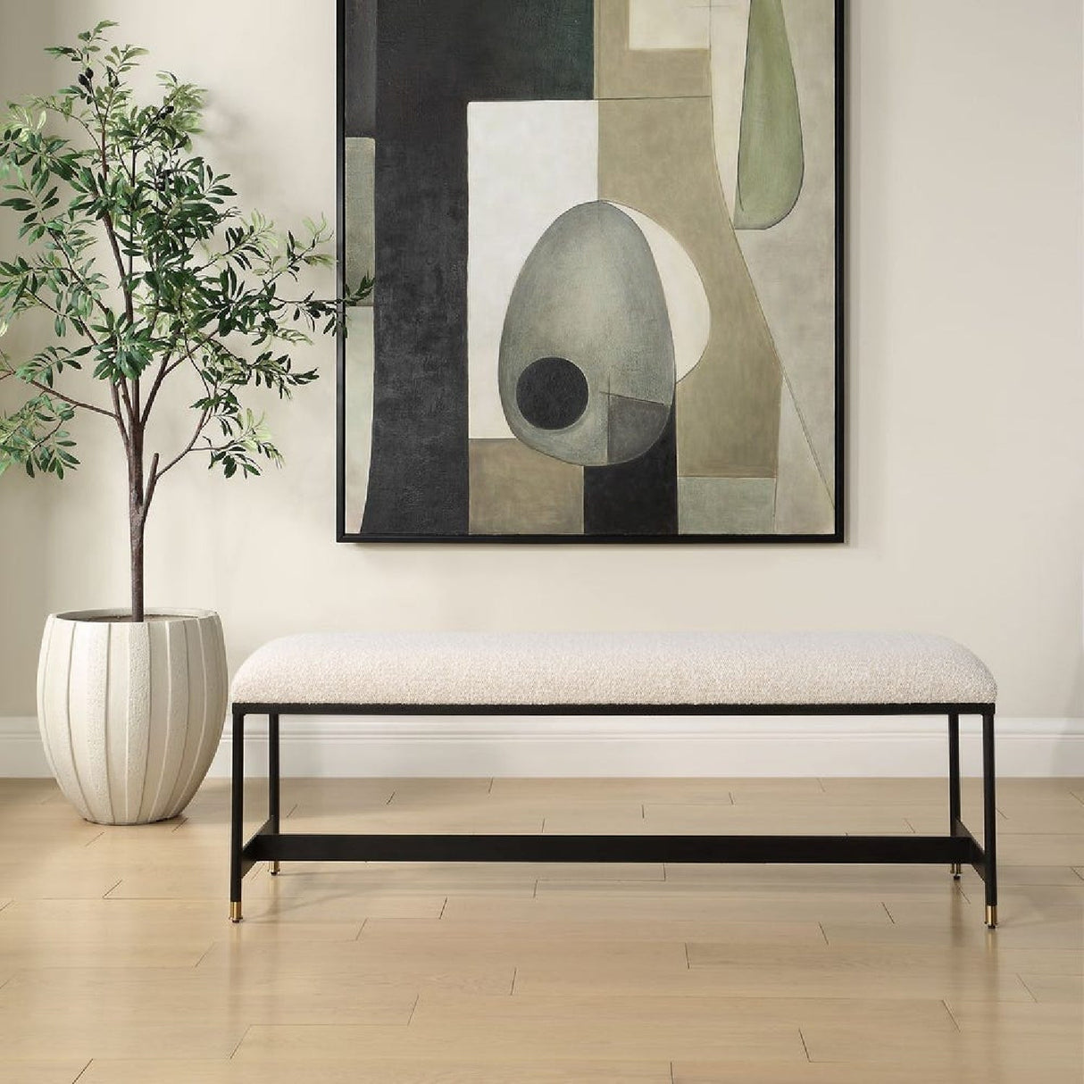White Upholstered Bench by Uttermost Halston, alternate view 2