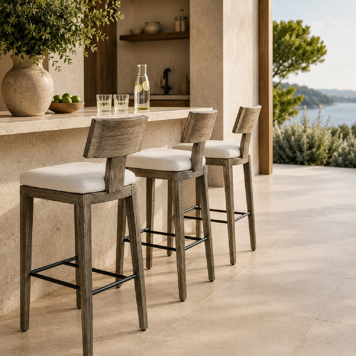 Mahogany T-Shaped Outdoor Bar Stool by Uttermost Cellini, alternate view 2