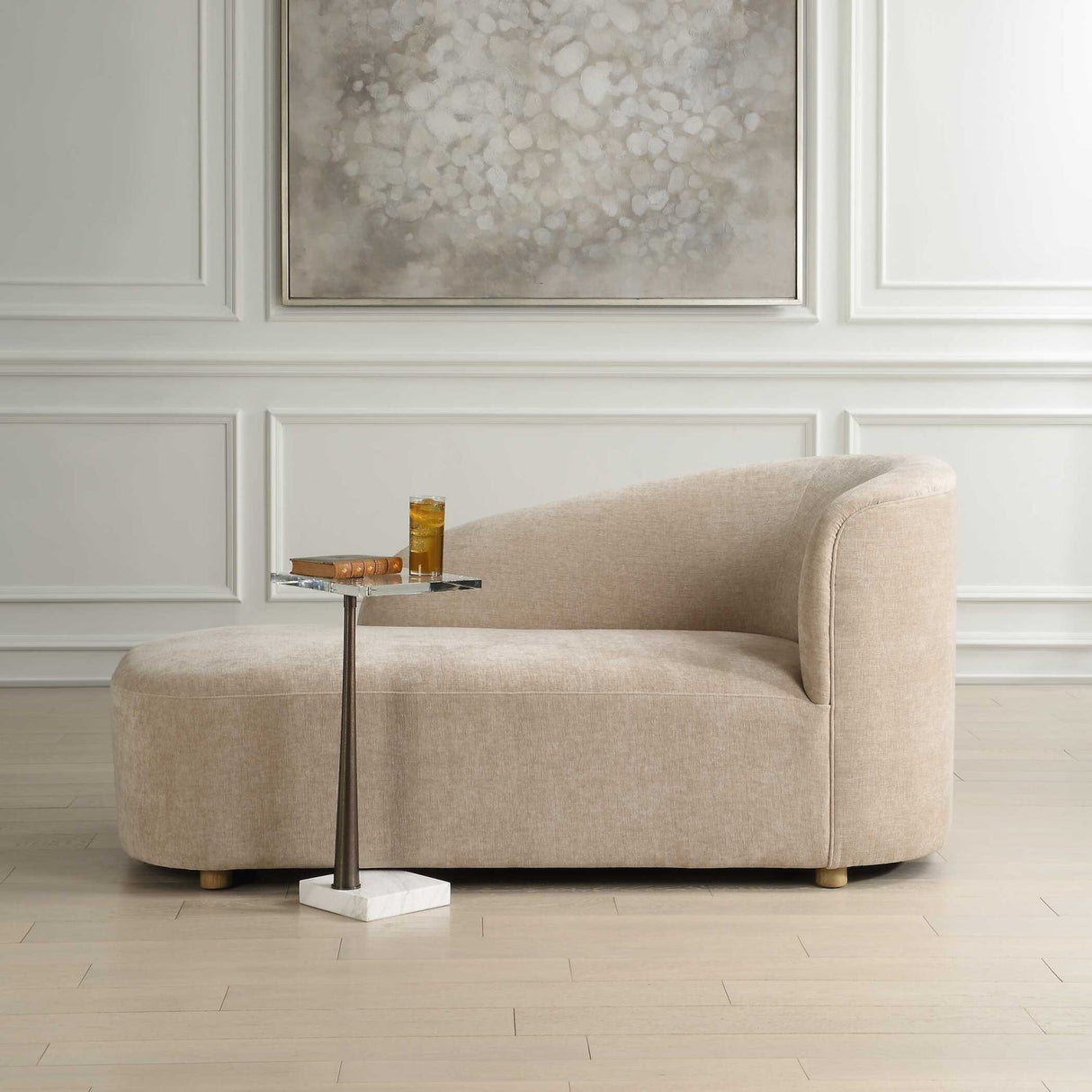 Modern European furniture - Beige Velvet Chaise Lounge - www.oroa.com