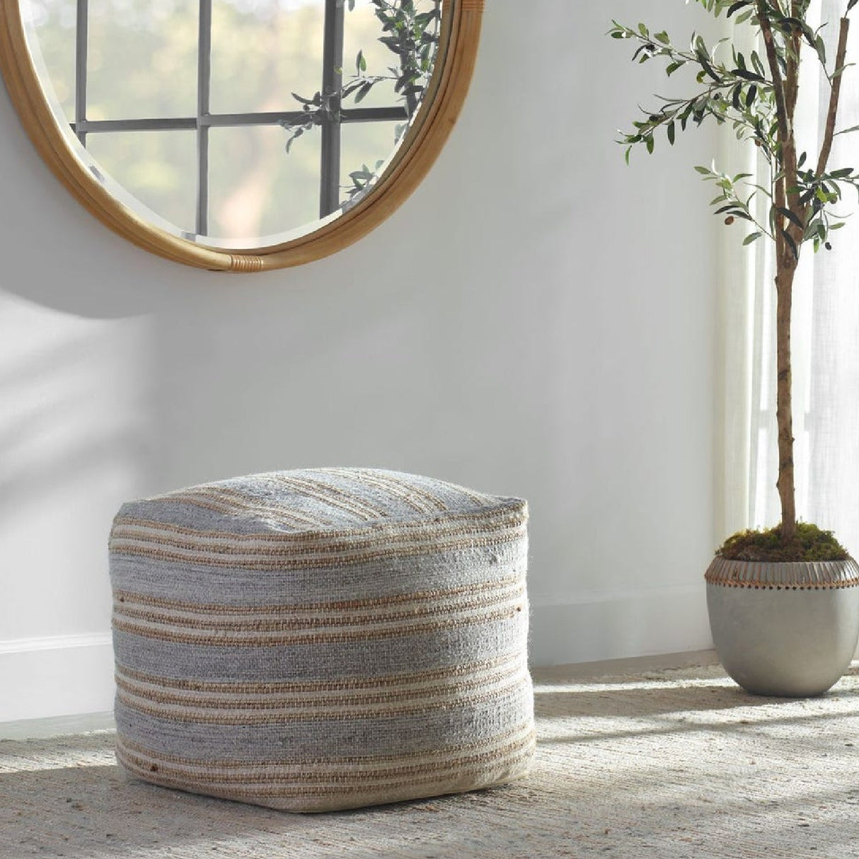 Gray & Cream Fabric Ottoman by Uttermost Mesick, alternate view 2