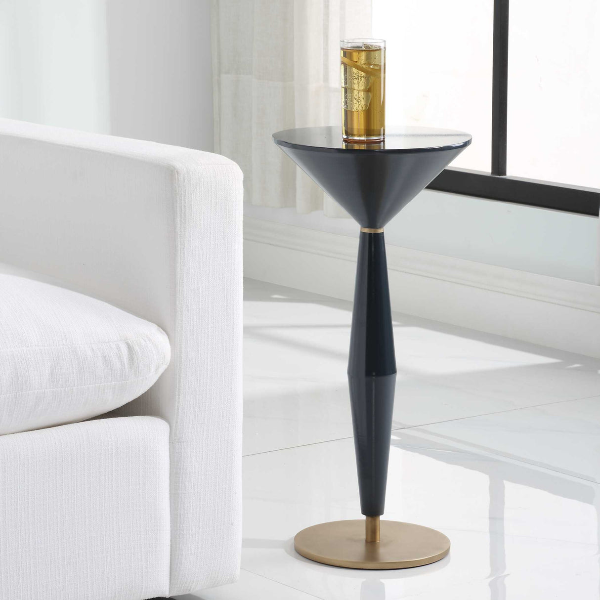 Modern European furniture - Navy Blue Pedestal Accent Table - www.oroa.com