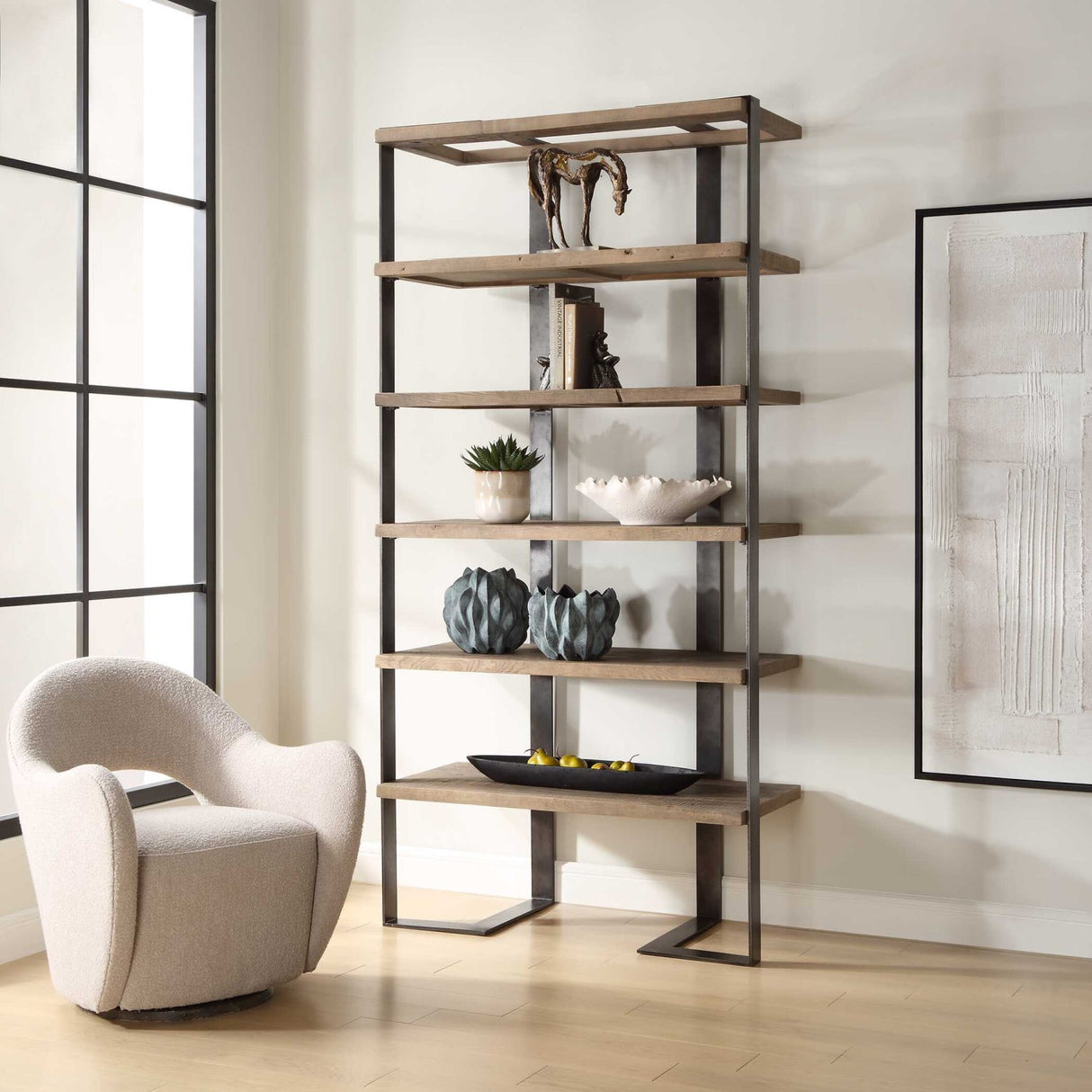Modern European furniture - Natural Oak 5-Shelf Bookcase - www.oroa.com