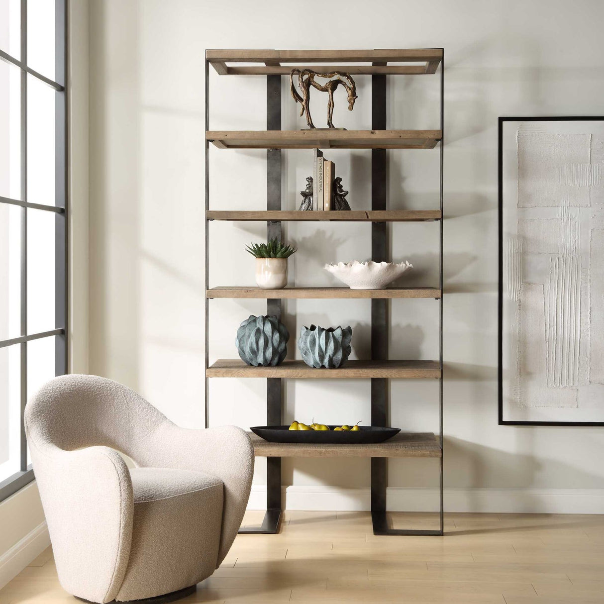 Modern European furniture - Natural Oak 5-Shelf Bookcase - www.oroa.com