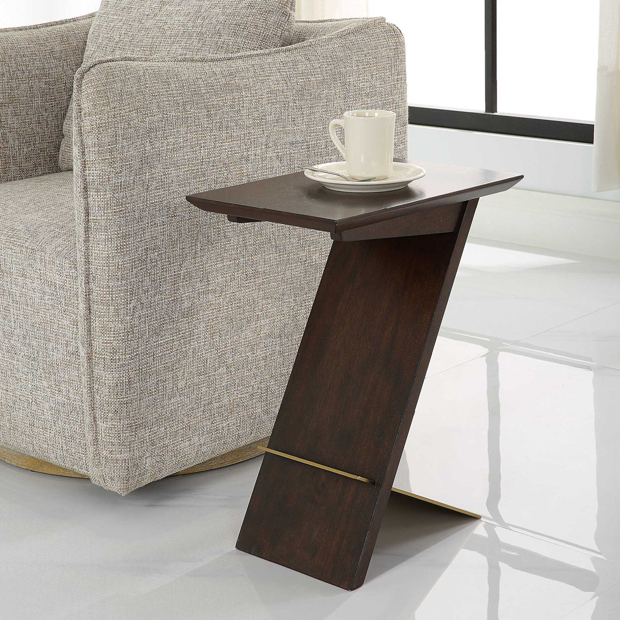 Modern European furniture - Brown Wooden Slanted Accent Table - www.oroa.com