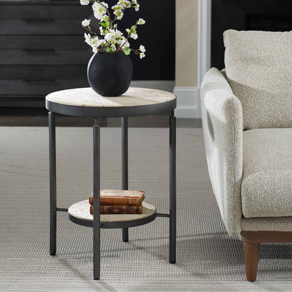 Modern European furniture - Round Travertine Side Table - www.oroa.com