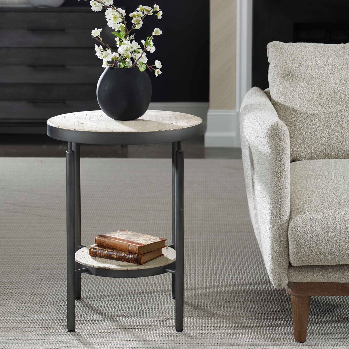 Modern European furniture - Round Travertine Side Table - www.oroa.com
