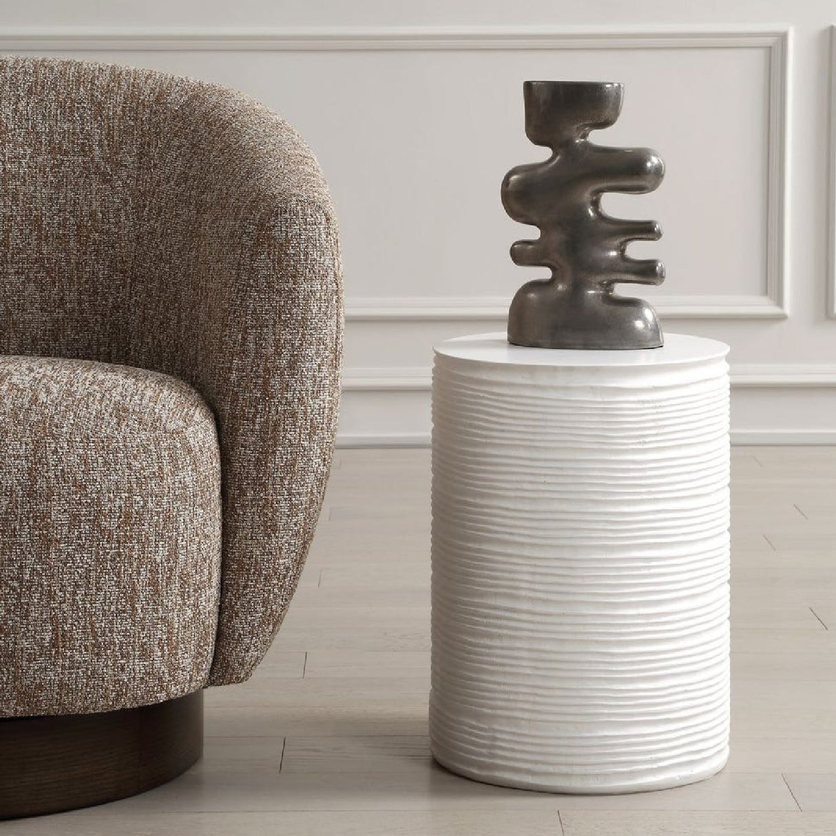 Modern European furniture - White Grooved Cylindrical Accent - www.oroa.com