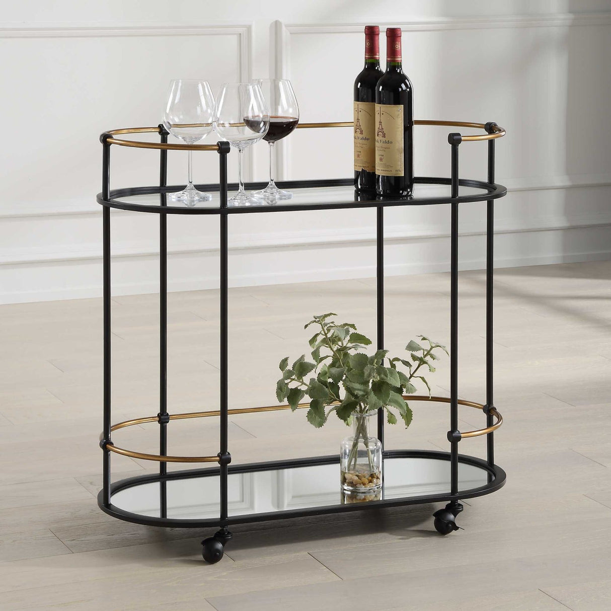 Modern European furniture - Mirrored Shelves Bar Cart - www.oroa.com