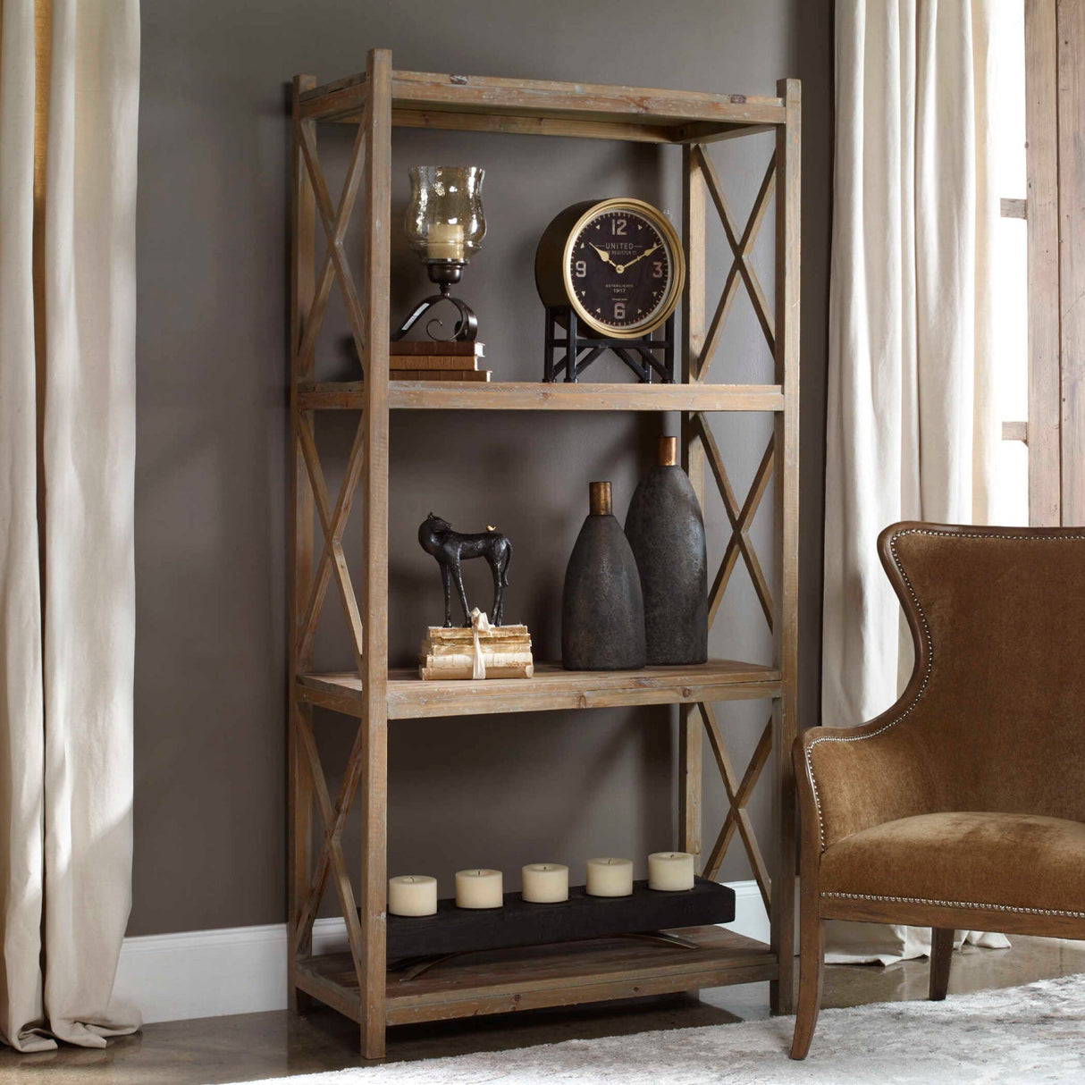 Modern European furniture - Gray Fir Wood Bookshelf - www.oroa.com
