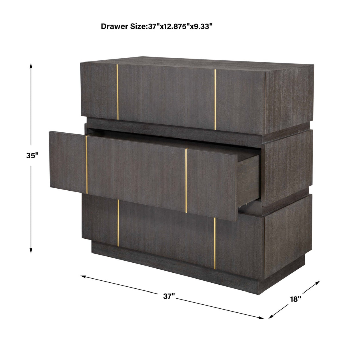Dark Acacia 3-Drawer Chest by Uttermost Between the Lines, alternate view 2