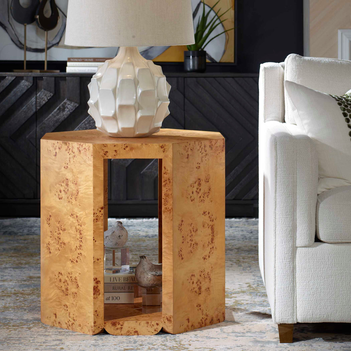 Octagonal Poplar Burl Side Table | Uttermost Indus