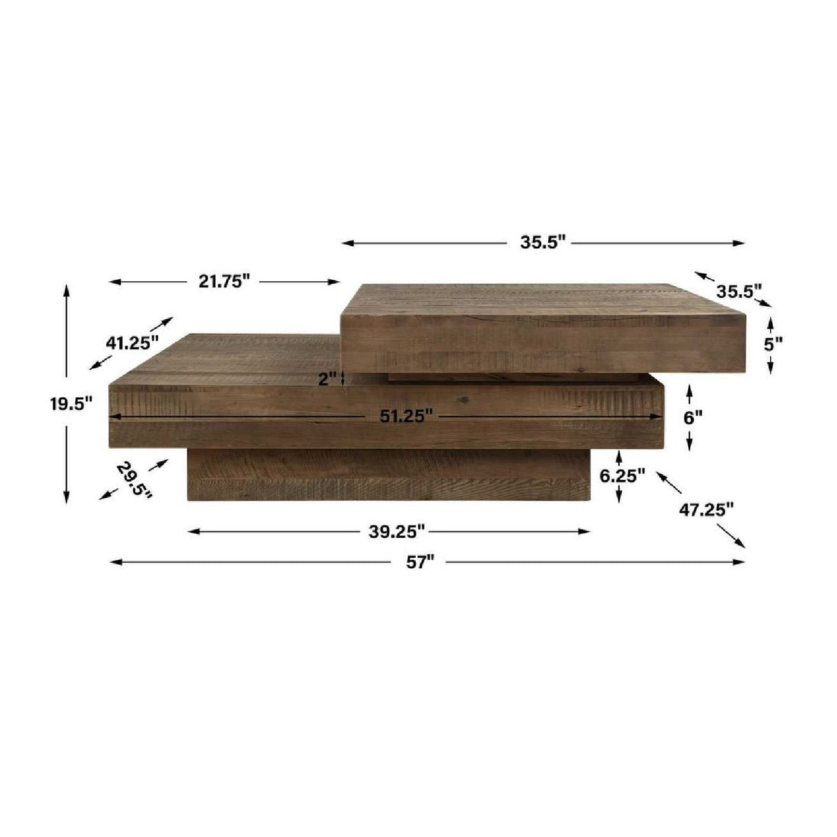 2-Layer Natural Oak Coffee Table by Uttermost Rustic, alternate view 6