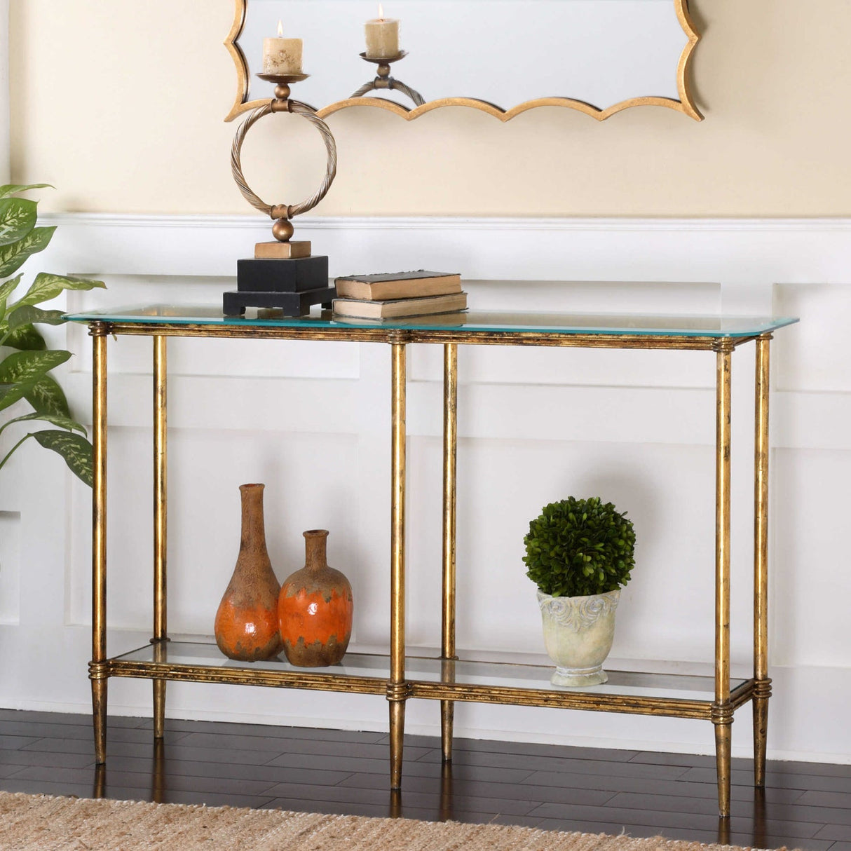 Modern European furniture - Gold Framed Glass Console Table - www.oroa.com