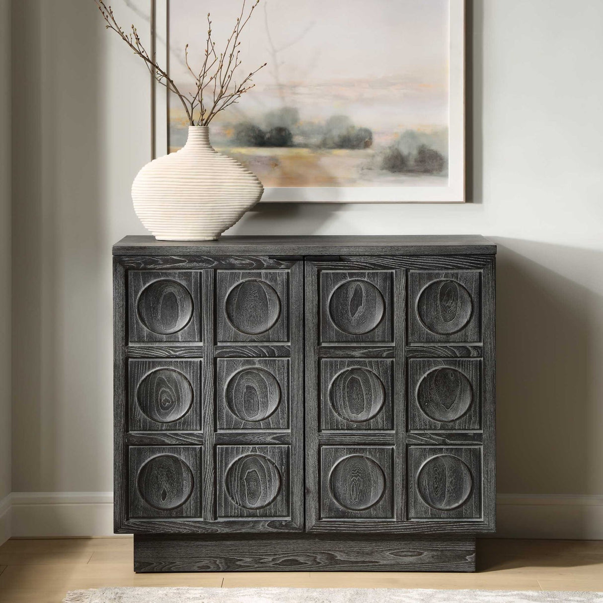 Circle Carved Elm 2-Door Cabinet by Uttermost Shelby, alternate view 2