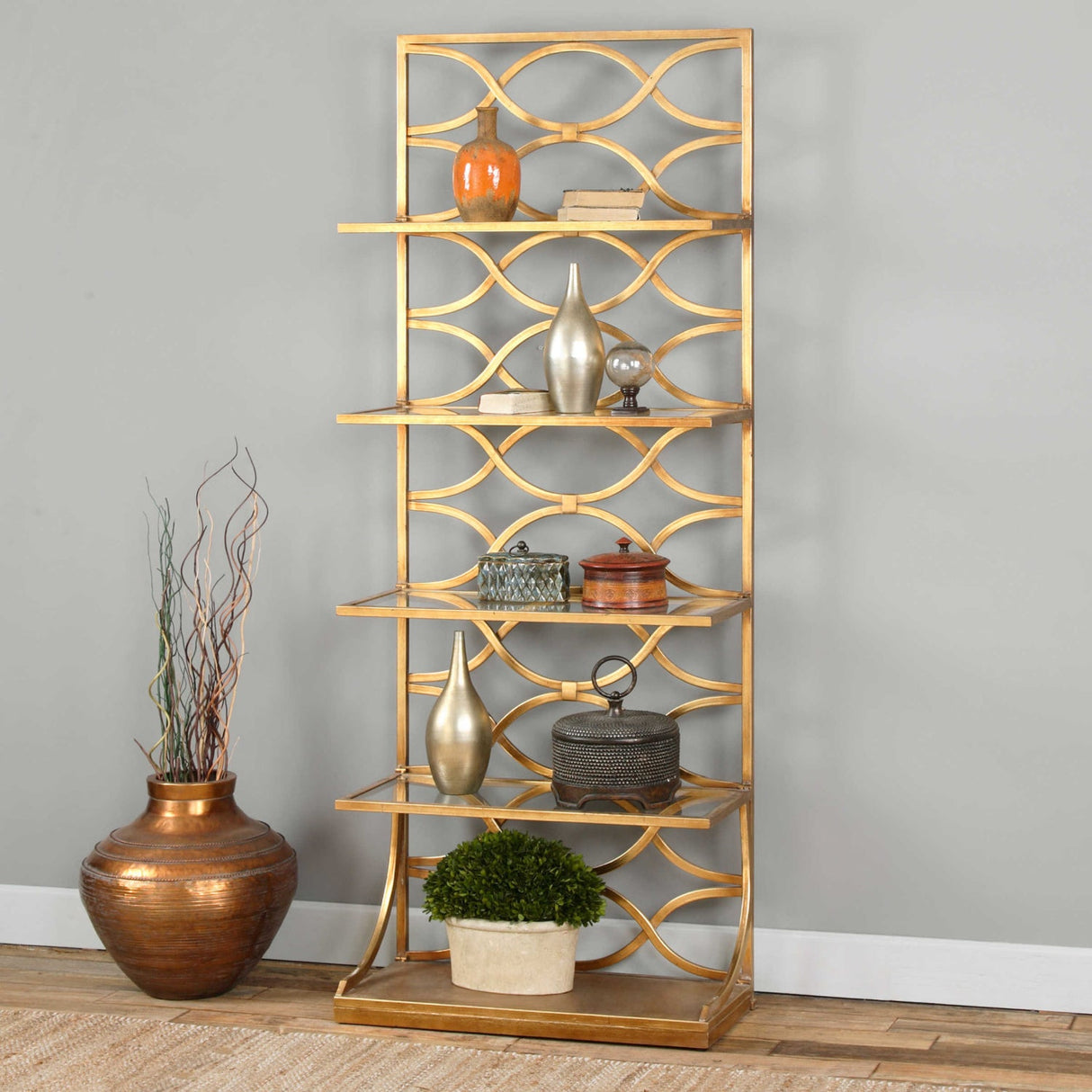 Modern European furniture - Gold Fretwork Bookshelf - www.oroa.com