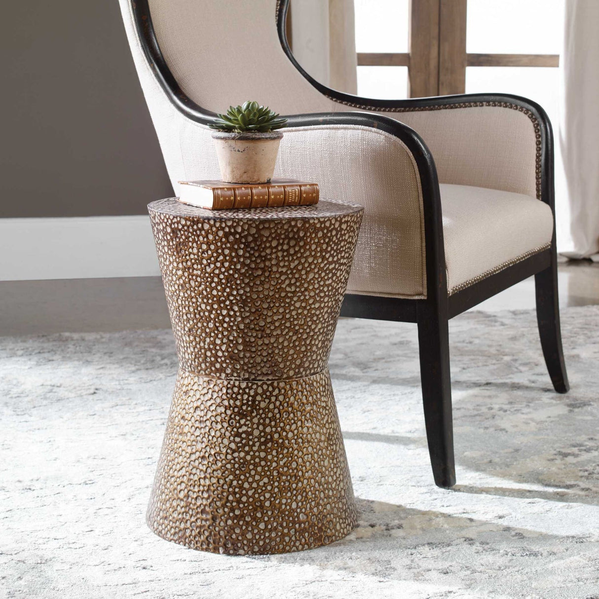 Hammered Bronze Hourglass Accent Table by Uttermost Cutler, alternate view 2