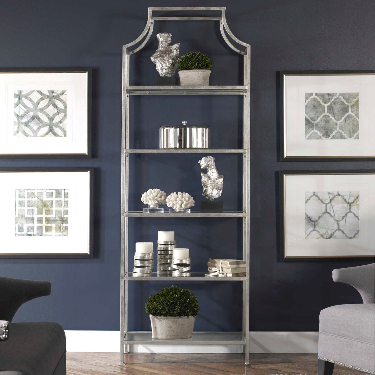 Modern European furniture - Silver Leaf Glass Bookshelf - www.oroa.com