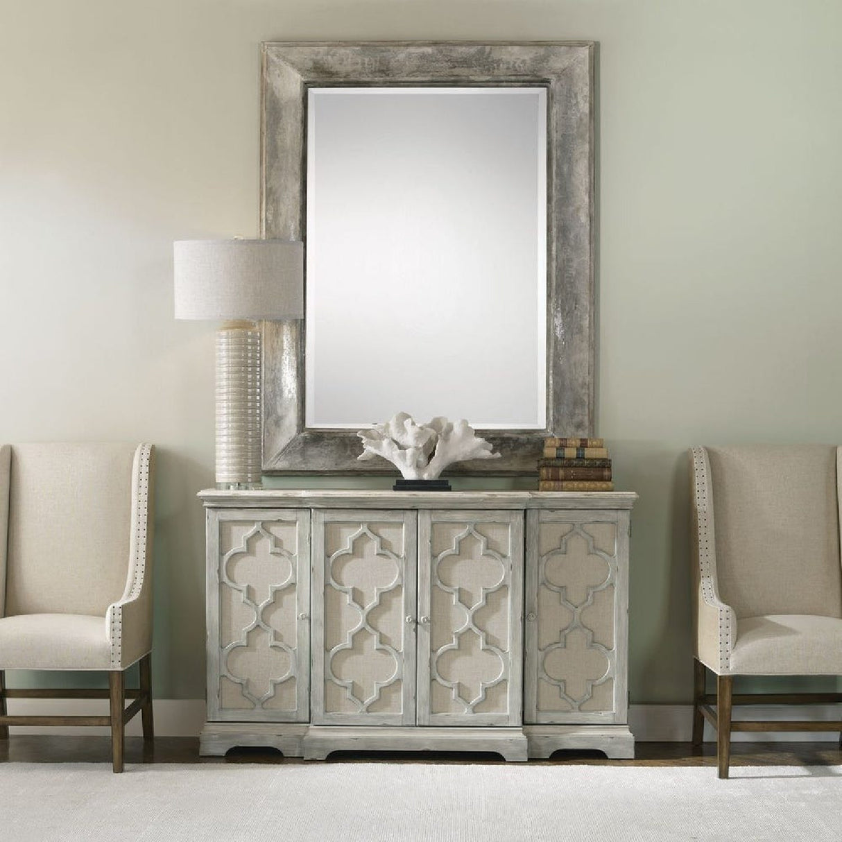 Gray Open-Carved 4-Door Cabinet by Uttermost Sophie, alternate view 9
