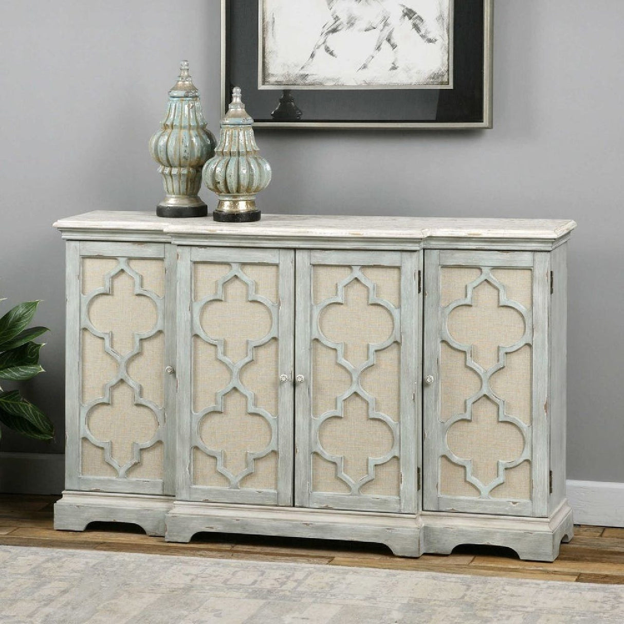 Gray Open-Carved 4-Door Cabinet by Uttermost Sophie, alternate view 8