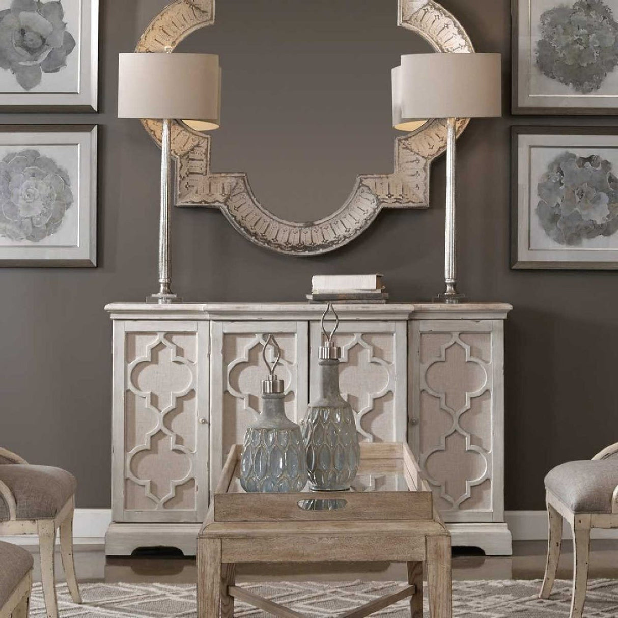 Gray Open-Carved 4-Door Cabinet by Uttermost Sophie, alternate view 2