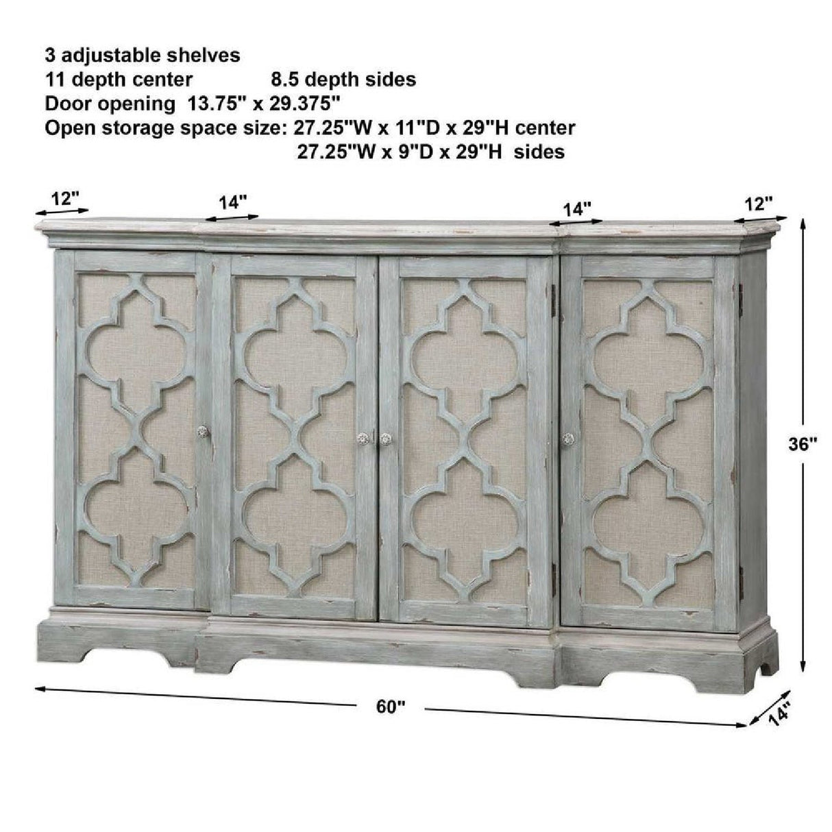 Gray Open-Carved 4-Door Cabinet by Uttermost Sophie, alternate view 7