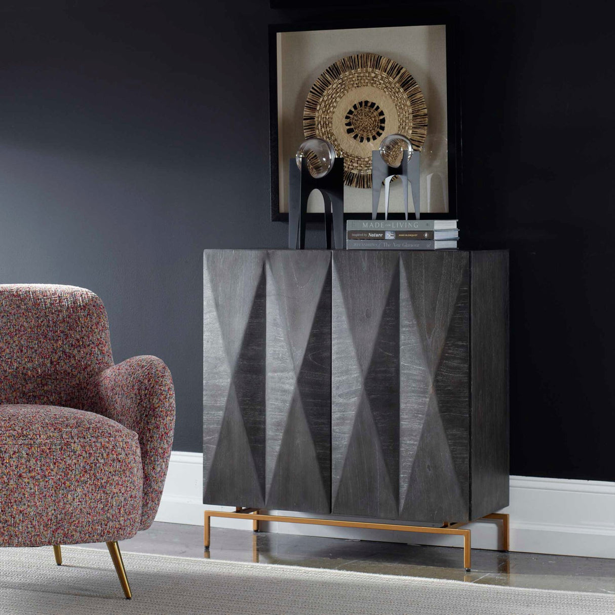 Black Mindi Faceted 2-Door Cabinet by Uttermost Marico, alternate view 9