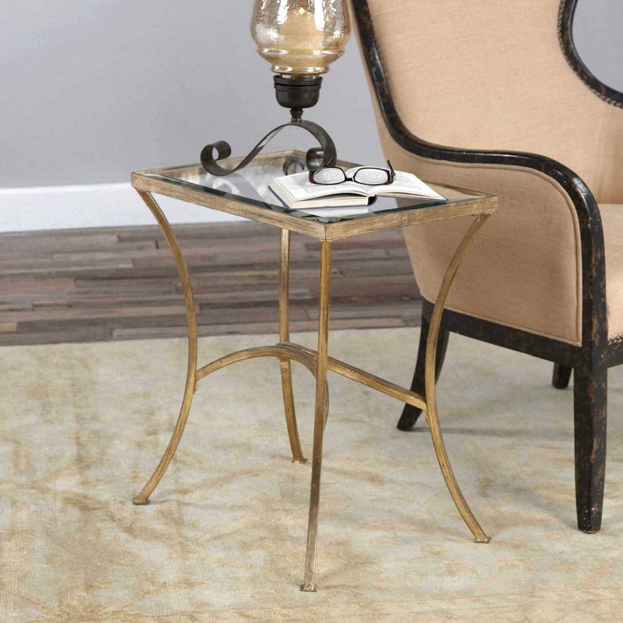 Gold Framed Glass End Table by Uttermost Alayna, alternate view 2