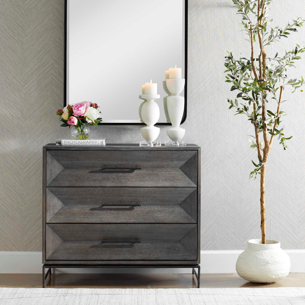 Gray Glazed Acacia 3-Drawer Chest | Oroa.com