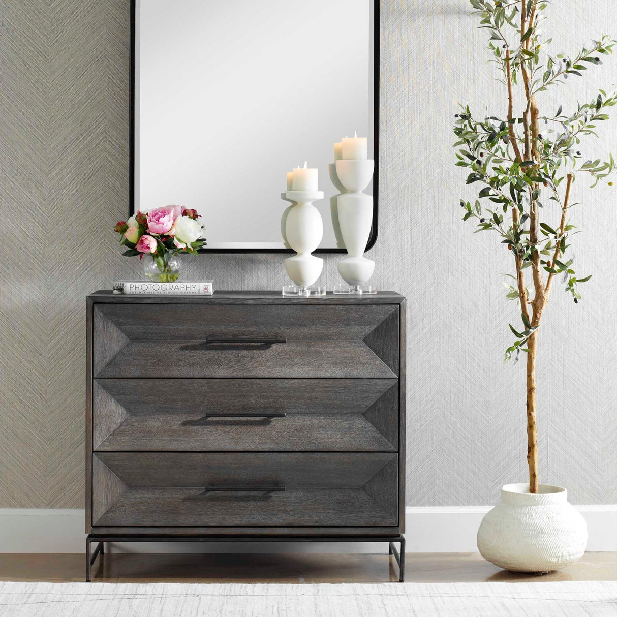 Modern European furniture - Gray Glazed Acacia 3-Drawer Chest - www.oroa.com