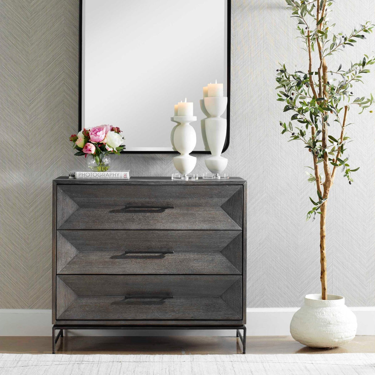 Gray Glazed Acacia 3-Drawer Chest by Uttermost Knox, alternate view 2