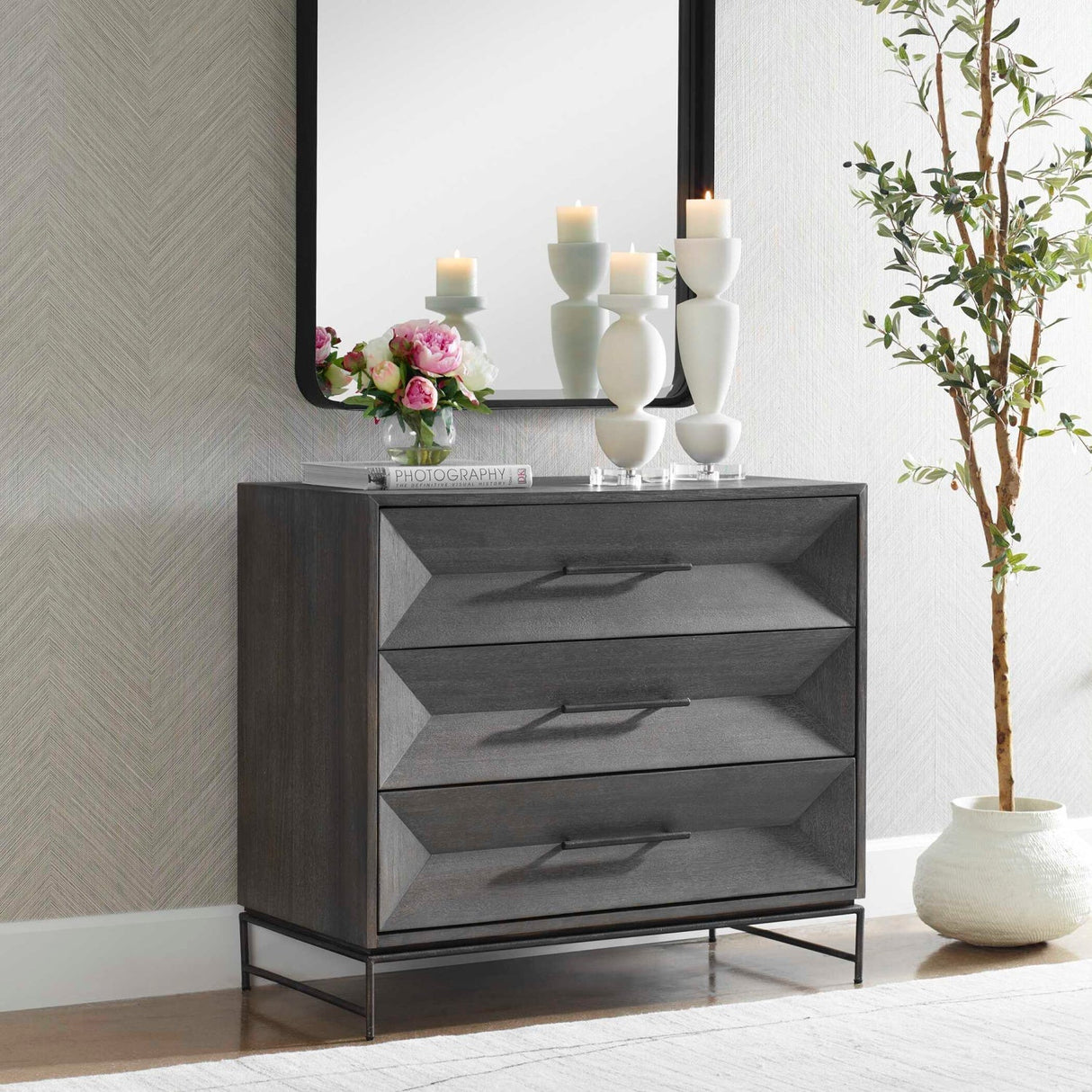 Gray Glazed Acacia 3-Drawer Chest by Uttermost Knox, alternate view 9
