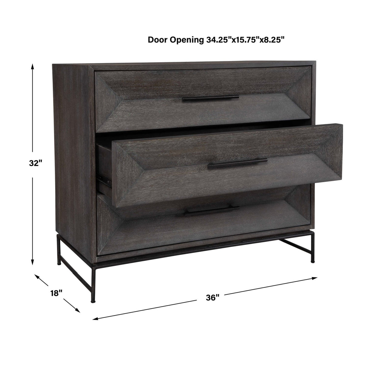 Gray Glazed Acacia 3-Drawer Chest by Uttermost Knox, alternate view 8