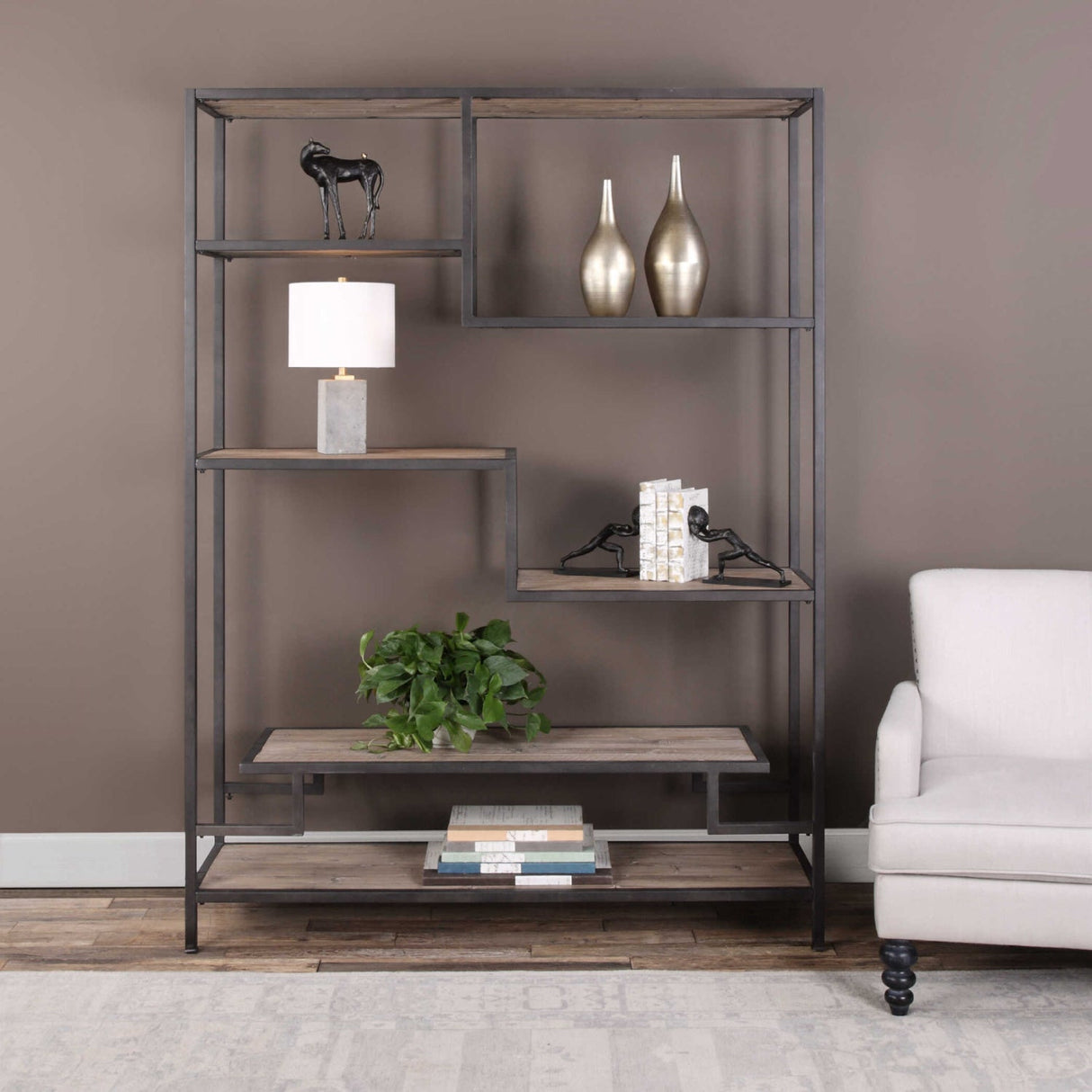 Modern European furniture - Pine Wood Staggered-Shelf Bookcase - www.oroa.com