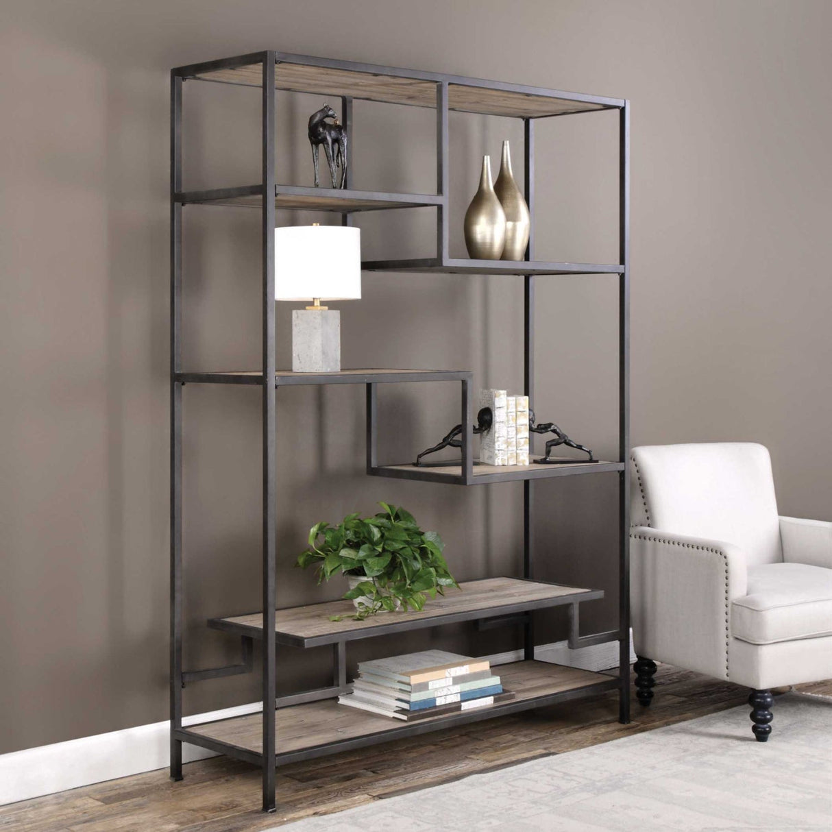 Modern European furniture - Pine Wood Staggered-Shelf Bookcase - www.oroa.com
